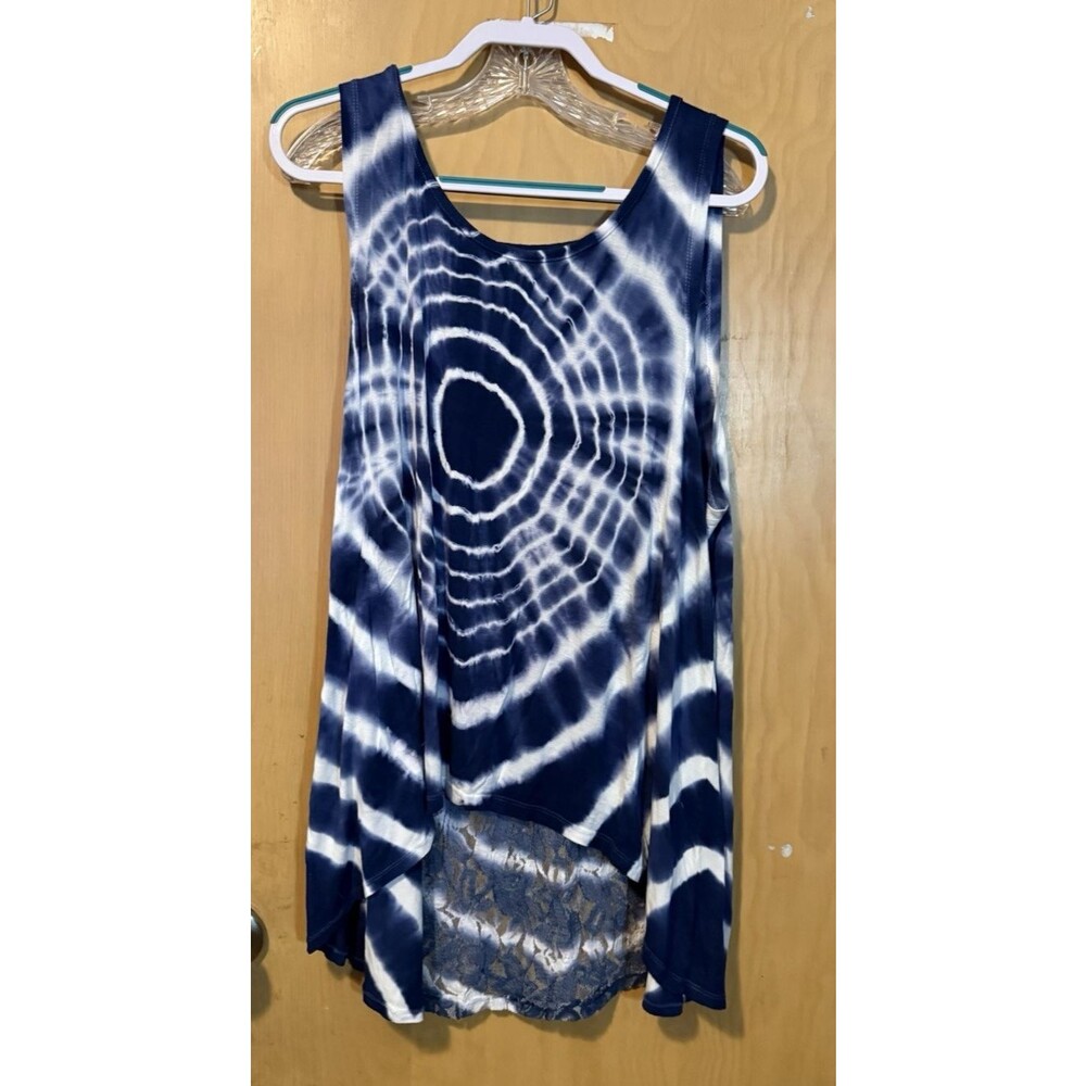 Electric Pink Tie Dye Tank Top 3XL Blue White Hi Low Stretch USA Patriotic